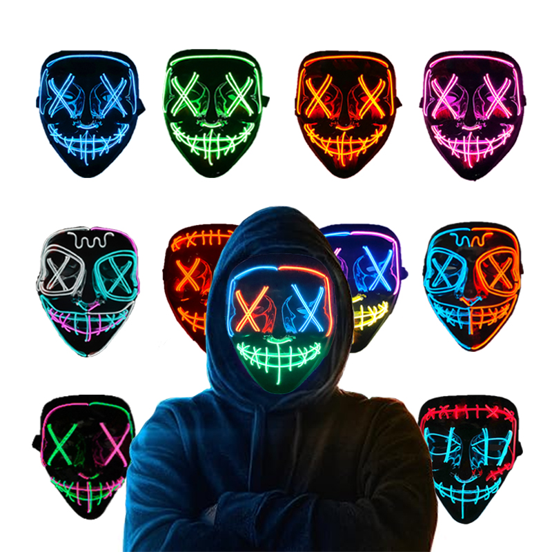 Led Purge Mask Halloween - أقنعة تنكرية لاسلكية مضيئة بالنيون، قناع