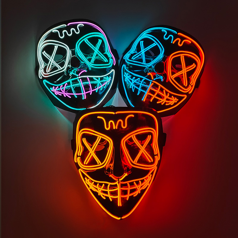 قناع وجه كامل لاسلكي مضيء في ا - مراجعة Led Purge Mask Halloween وسعره